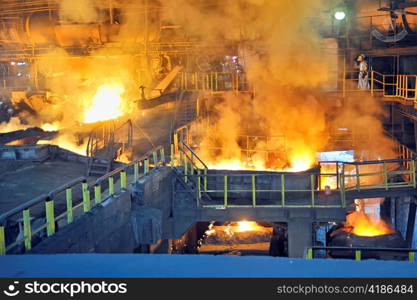 Molten hot steel pouring