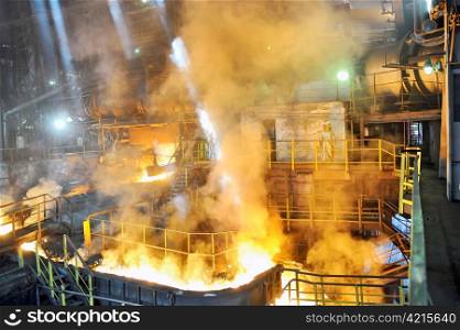 Molten hot steel pouring