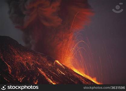 Molten lava erupting from Sakurajima Kagoshima Japan