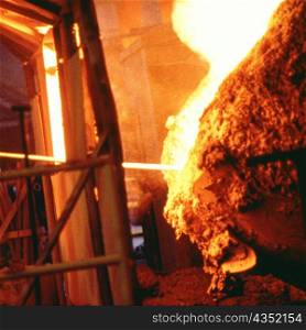 Molten steel in a steel mill