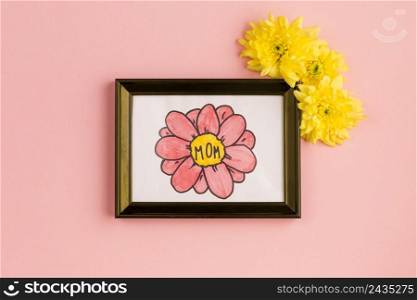 mom title painting frame with flower buds