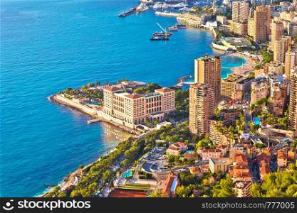 Monaco and Monte Carlo cityscape and harbor aerial view, Principality of Monaco