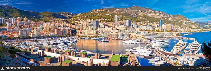 Monaco and Monte Carlo cityscape and harbor colorful panoramic view, Principality of Monaco