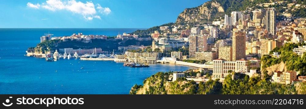 Monaco cityscape and coastline panoramic view, Cote d’Azur, Principality of Monaco