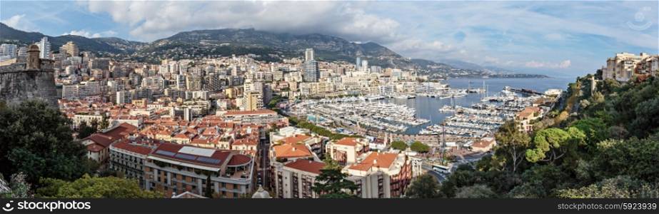 MONACO - NOVEMBER 2, 2014: Panoramic view on marina and residential buildings in Monte Carlo