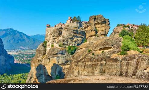 Monasteries of Varlaam and The Great Meteoron on the cliffs in Meteora, Kalambaka, Greece - Greek landscape