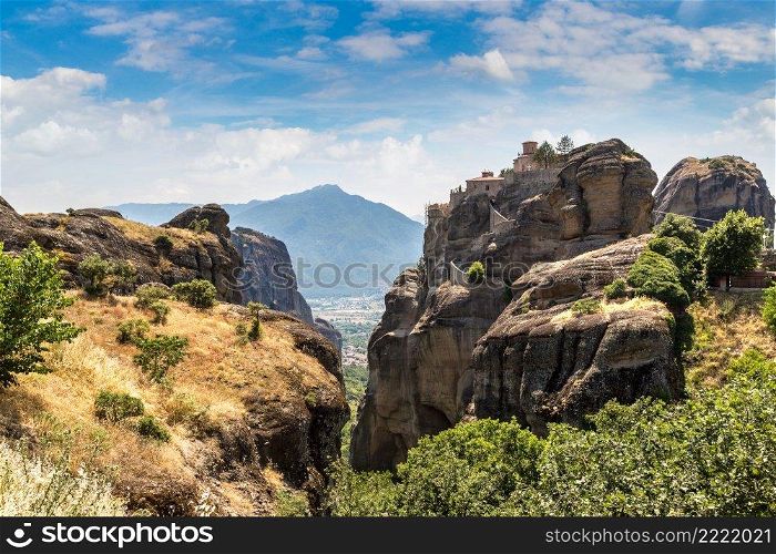 Monasteries on the top of rock in a beautiful summer day  in Meteora, Greece