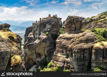 Monasteries on the top of rock in a beautiful summer day  in Meteora, Greece