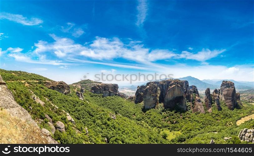 Monasteries on the top of rock in a summer day in Meteora, Greece
