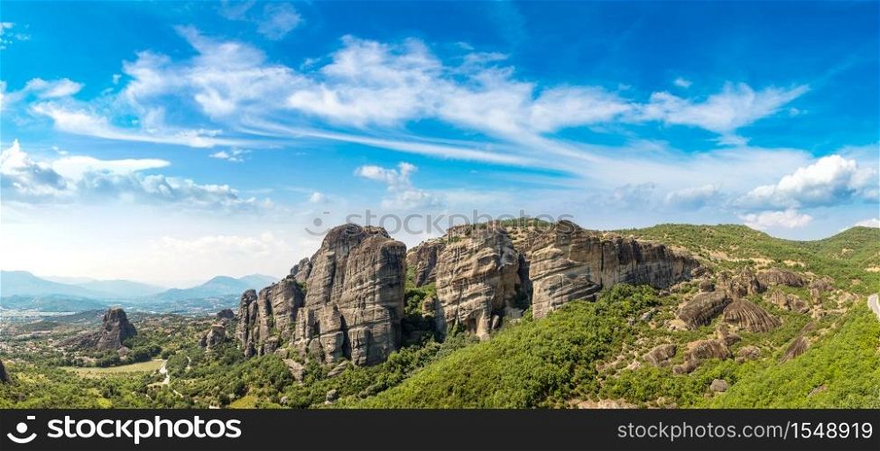 Monasteries on the top of rock in a summer day in Meteora, Greece