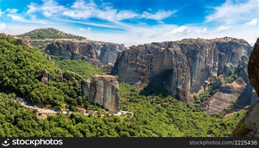 Monasteries on the top of rock in a summer day  in Meteora, Greece