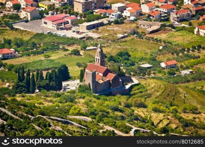 Monastery in Komiza aerial view, Island of Vis, Croatia