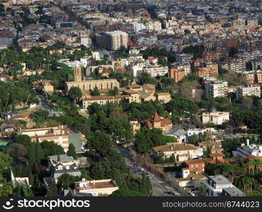 Monastery of Pedralbes. Bird eyes view on the Monastery of Pedralbes in Barcelona, Spain