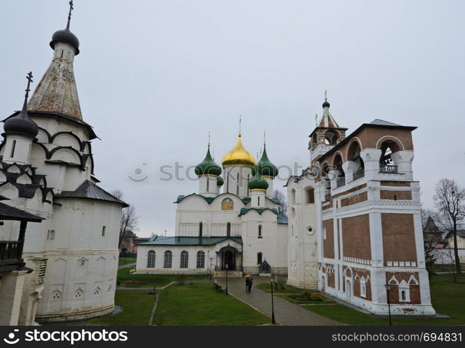 Monastery of Saint Euthymius in Suzdal, Russia. Transfiguration Cathedral and bell tower.