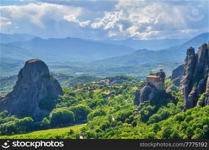 Monastery of St. Nicholas Anapavsa Anapausas in famous greek tourist destination Meteora in Greece in the morning. Monasteries of Meteora, Greece