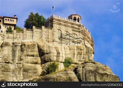 Monastery on cliff in Meteora, Kalambaka Thessaly Greece. Greek destinations. UNESCO World Heritage site.. Monastery in Meteora, Greece