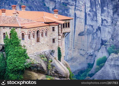 Monastery on cliff in Meteora, Kalambaka Thessaly Greece. Greek destinations. UNESCO World Heritage site.. Monastery in Meteora, Greece