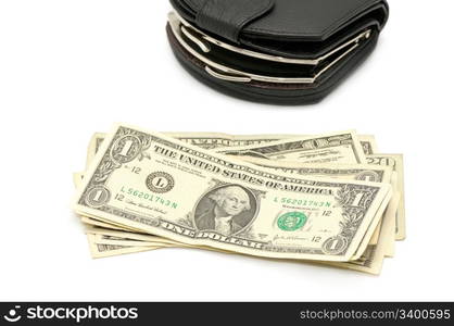 Money and a purse isolated on a white background