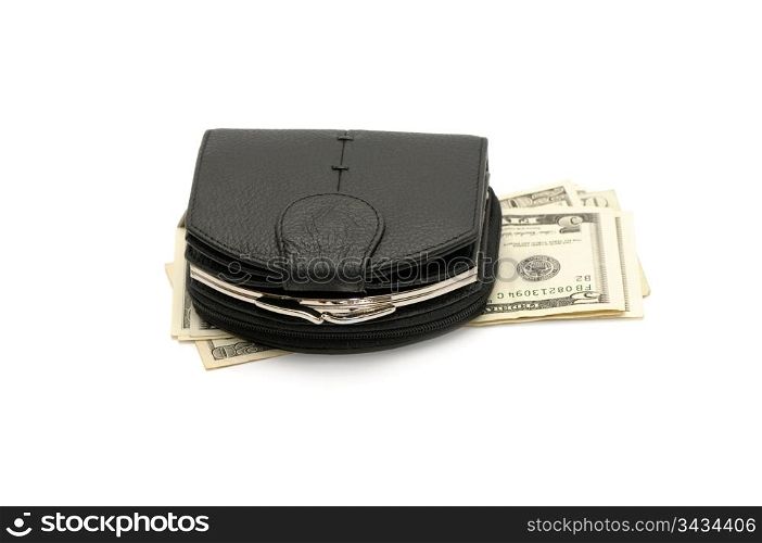 Money and a purse isolated on a white background