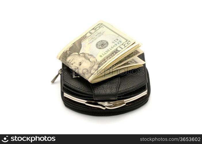 Money and a purse isolated on a white background