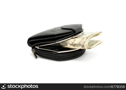 Money and a purse isolated on a white background