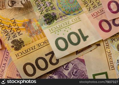 Money and savings concept. Polish zloty banknotes currency as background