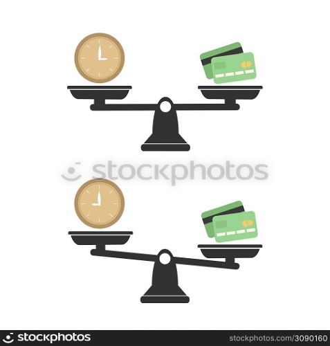 Money and Time balance an imbalance of scales. Clock and money symbols on scale. Set of Scales. Time is Money Business. . Money and Time balance an imbalance of scales. Clock and money symbols on scale. Set of Scales. Time is Money