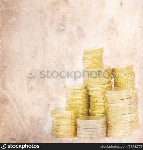 money background - coin pile on old paper. money background