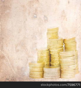 money background - coin pile on old paper. money background