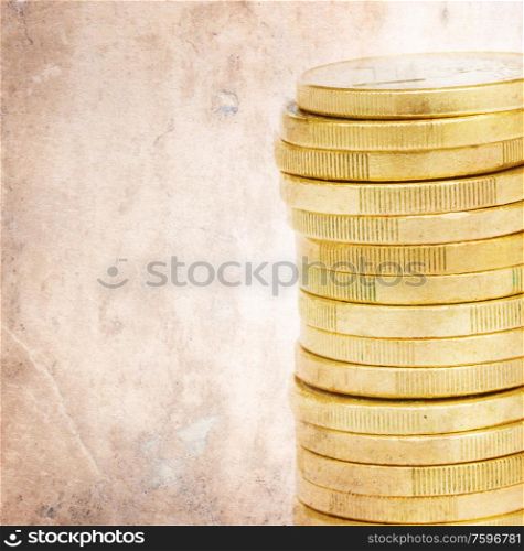 money background - coin towers on old paper. money background