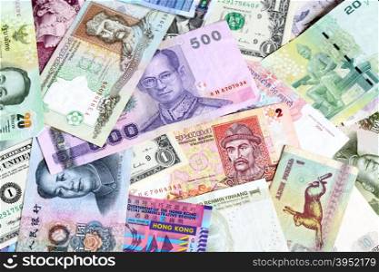 Money background - Various banknotes close-up