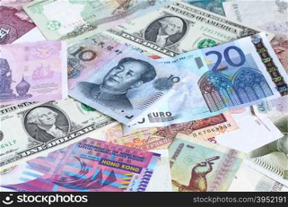 Money background - Various banknotes close-up