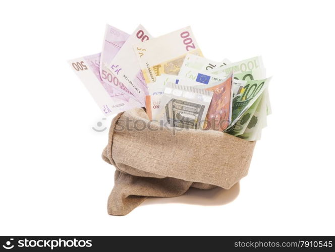 Money bag with euro isolated on white background