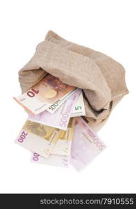 Money bag with euro isolated on white background