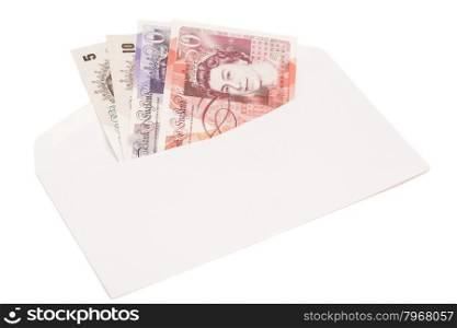 Money British pounds sterling gbp in envelope isolated on white