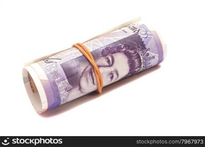 money british pounds sterling gbp under rubber band isolated
