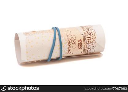 money british pounds sterling gbp under rubber band isolated
