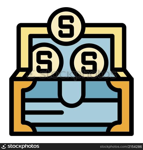 Money chest icon. Outline money chest vector icon color flat isolated. Money chest icon color outline vector
