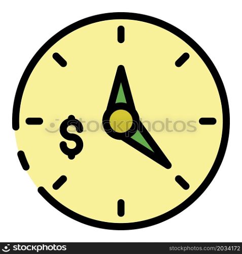 Money clock icon. Outline money clock vector icon color flat isolated. Money clock icon color outline vector