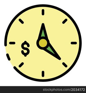 Money clock icon. Outline money clock vector icon color flat isolated. Money clock icon color outline vector