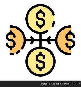 Money coins cross icon. Outline money coins cross vector icon color flat isolated. Money coins cross icon color outline vector