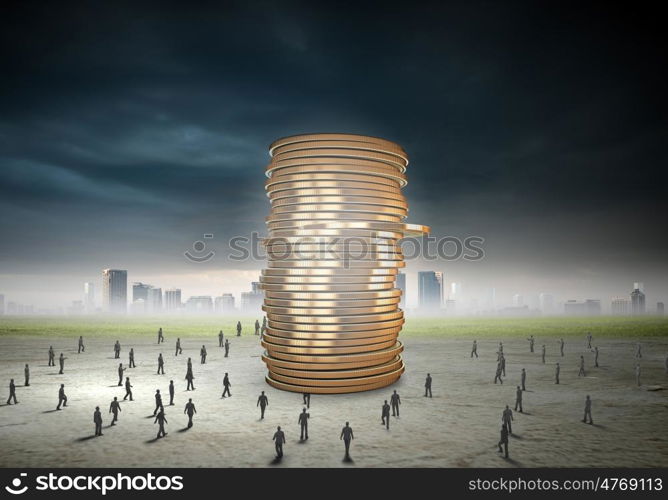 Money concept. Business people and macro stack of euro coins