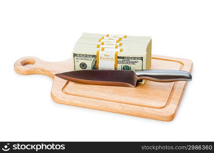 Money concept - cutting dollars with the knife