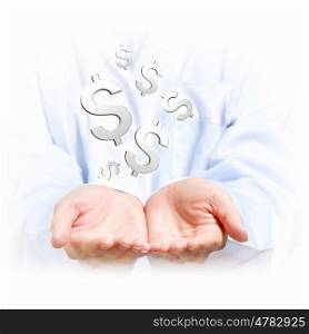 money concepts. Money concept illustration with human hands and financial symbols