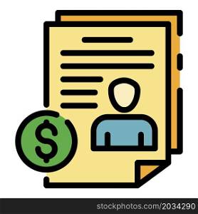 Money contract icon. Outline money contract vector icon color flat isolated. Money contract icon color outline vector