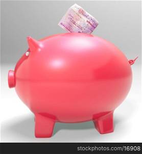 Money Entering Piggybank Shows Saving Incomes And Earnings