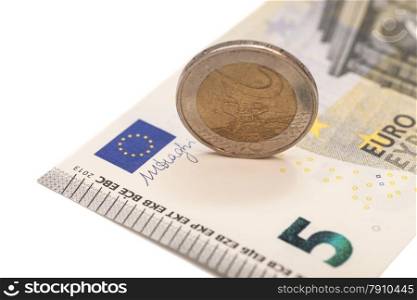 Money euro coins and banknotes isolated
