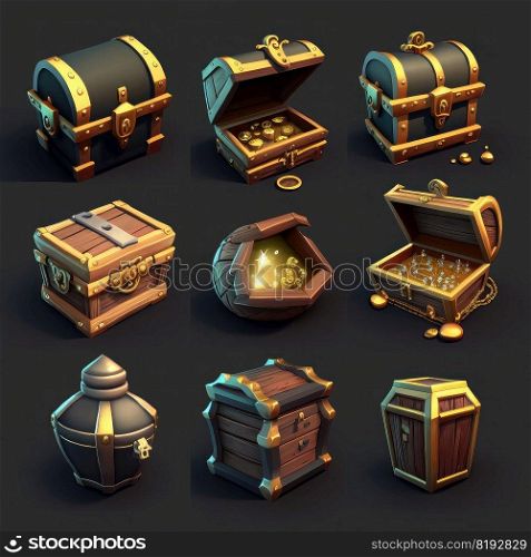 money game treasure chest ai generated. wooden old, wood full, fantasy lock money game treasure chest illustration. money game treasure chest ai generated
