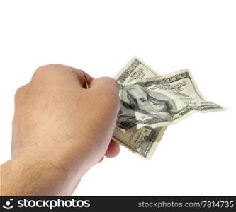 Money in a hand on the white background. (isolated)