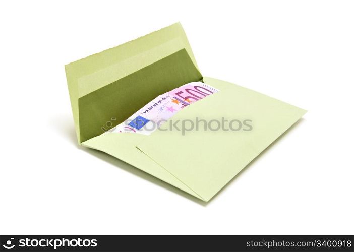money in envelope isolated on a white background